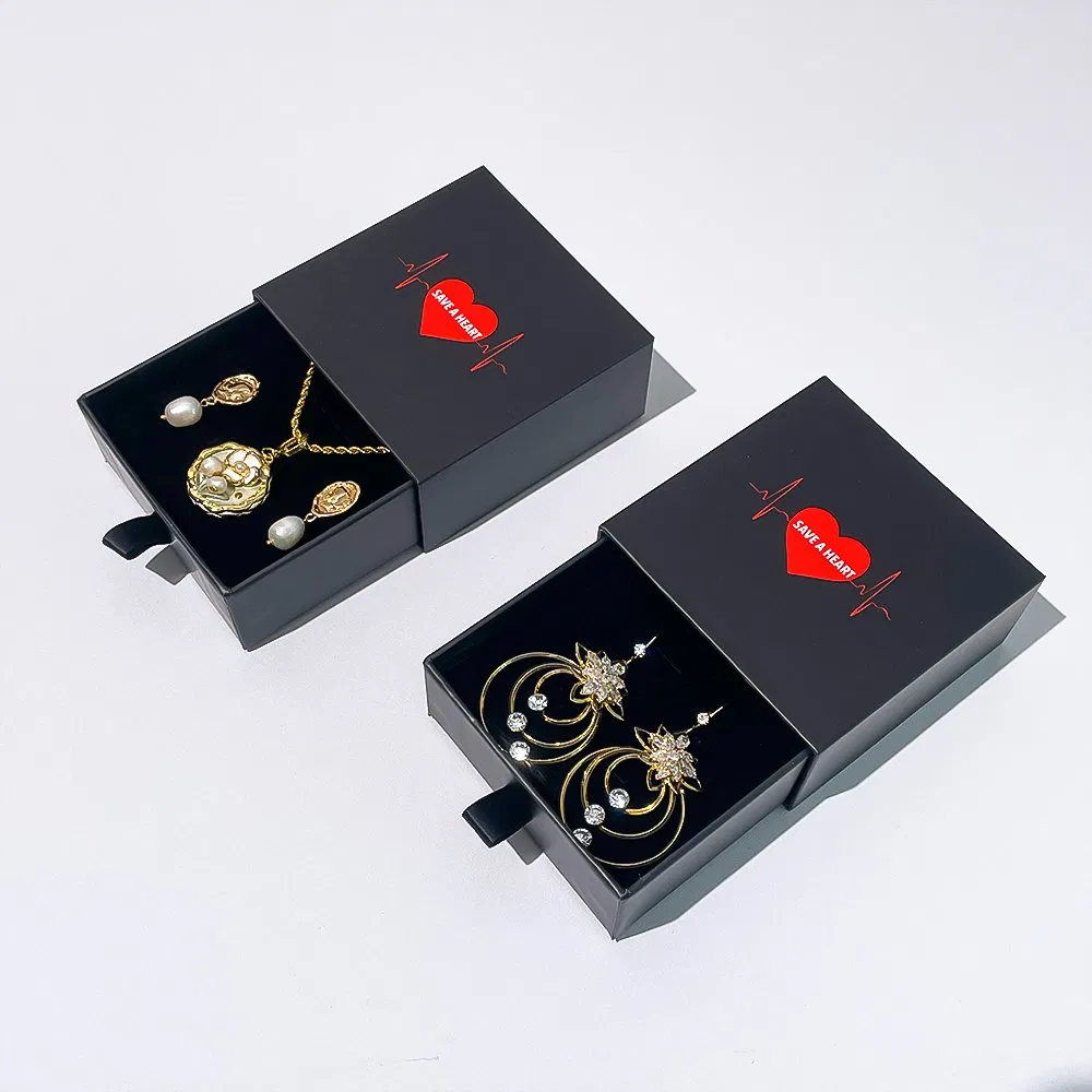 Custom Rigid Black Slider Drawer Square Small Paper Gift Jewelry Packaging Box