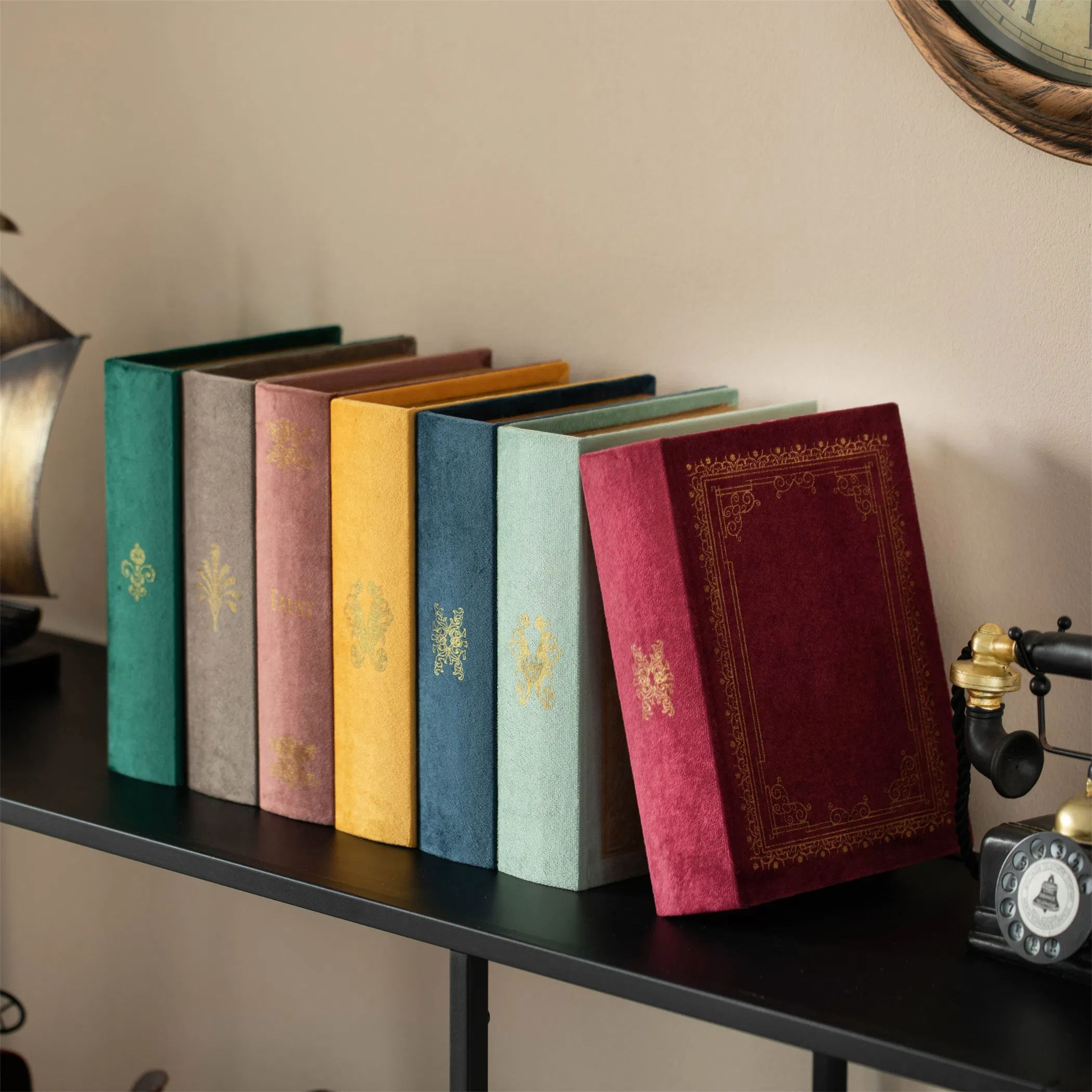 Luxury Decorative Wooden Small Vintage Gift Book Shaped Velvet Trinket Jewelry Packing Storage Box - Green Wooden Box Wholesale Manufacturers