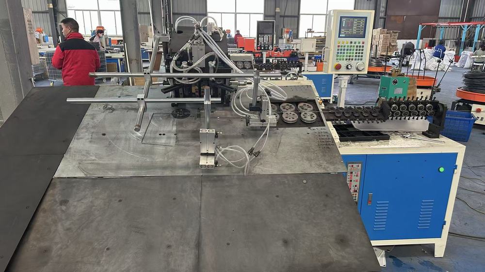 Wire bending machine forming precise wire shapes for storage basket products
