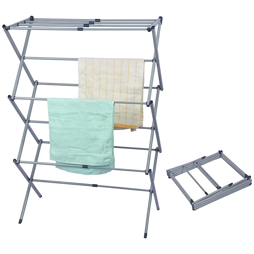 New Fashion Foladable Floor Standing Iron Clothes Laundry Drying Rack in White/Grey/Black/Silver with Multi-Layer and Retractable Design for Hat/Towel/Socks