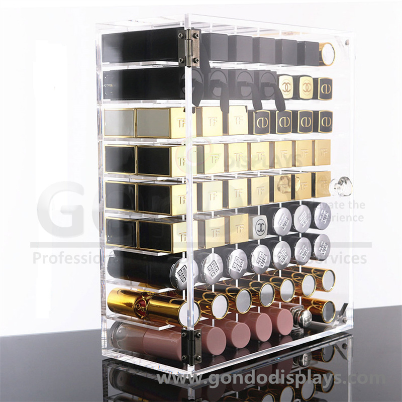 Large Transparent Desktop 63 Multi-Compartment Cosmetics Acrylic Lipstick Makeup Organizer with Dustproof Hinge Door