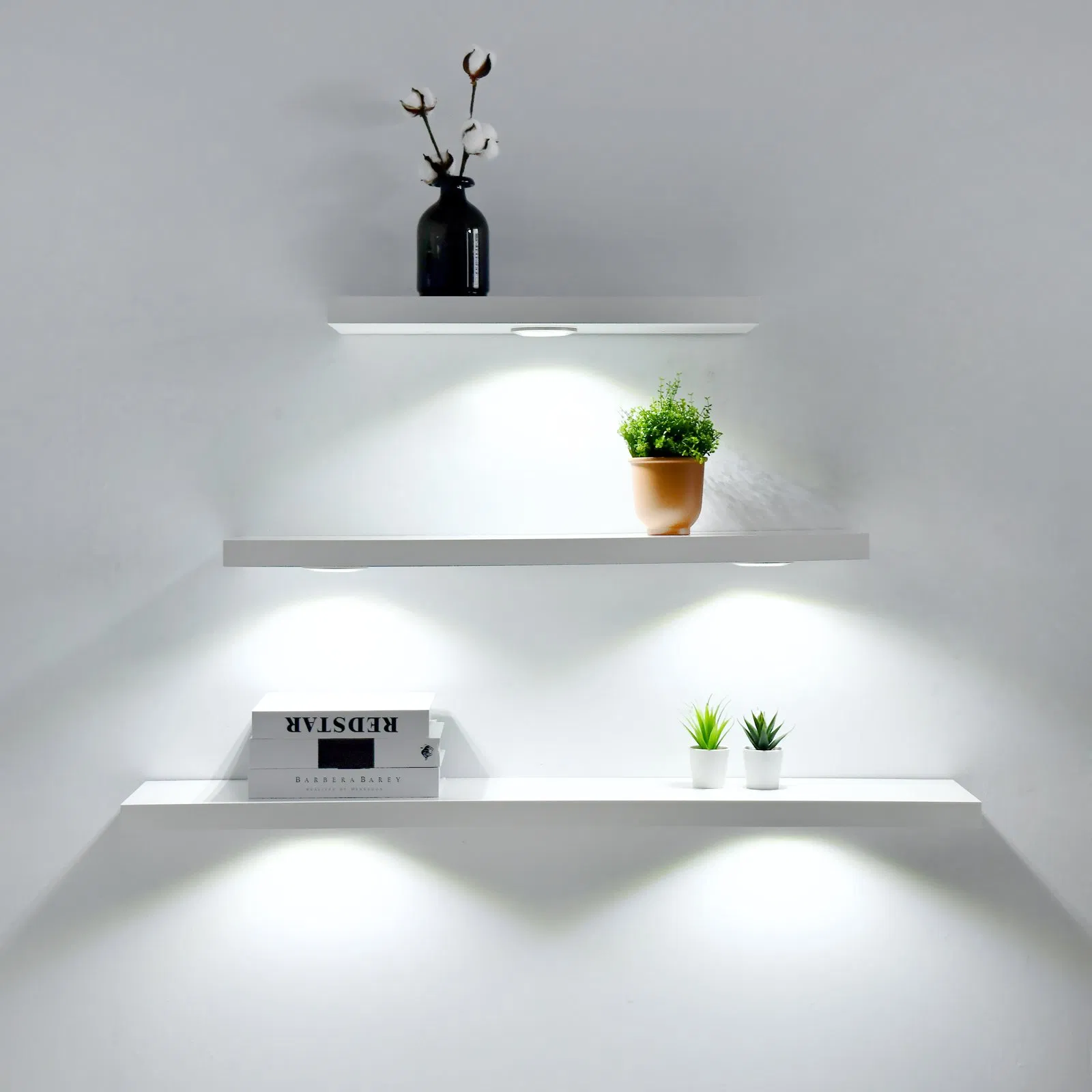 Elegant White Finished Floating Shelf with Built-in LED Light