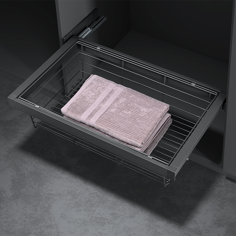 Wardrobe Storage Basket Damped Closet Slide out Basket Soft Close Metal Leather Storage Rack Furniture Cabinet Clothes Organizer