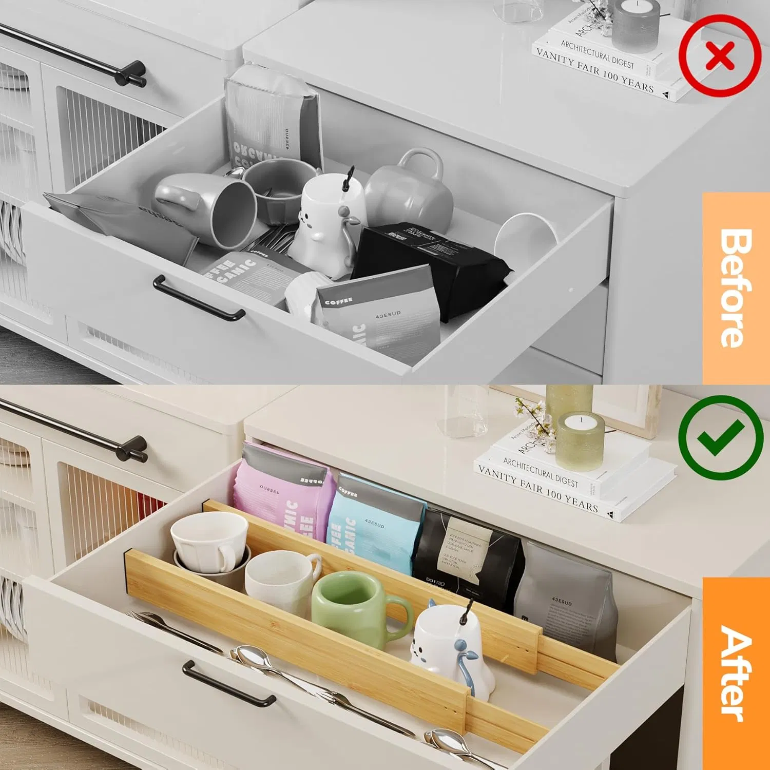 Bamboo Made Adjustable Length Drawer Sorting Divider