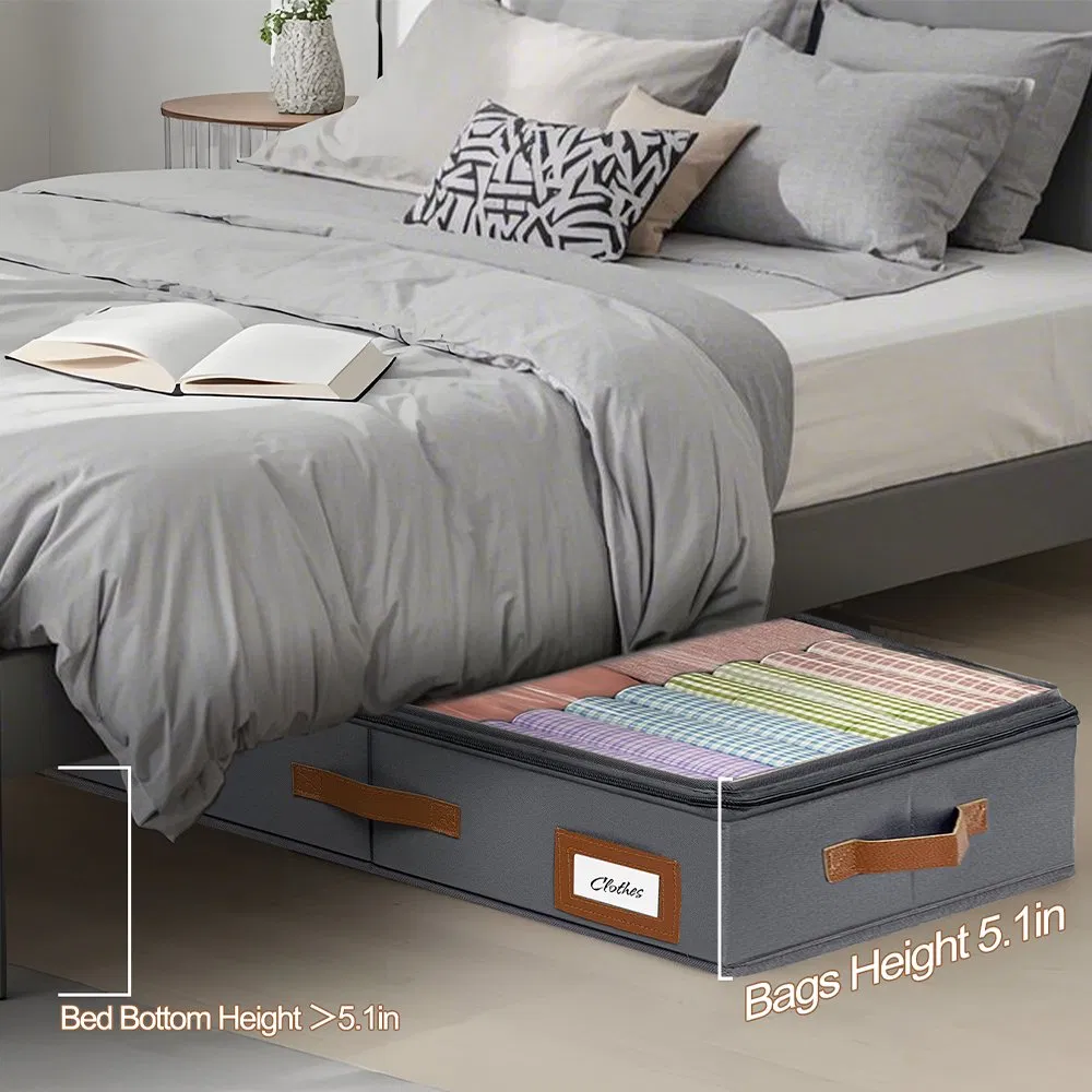 Canvas Under Bed Storage Containers with Label Holder for Clothes Organization