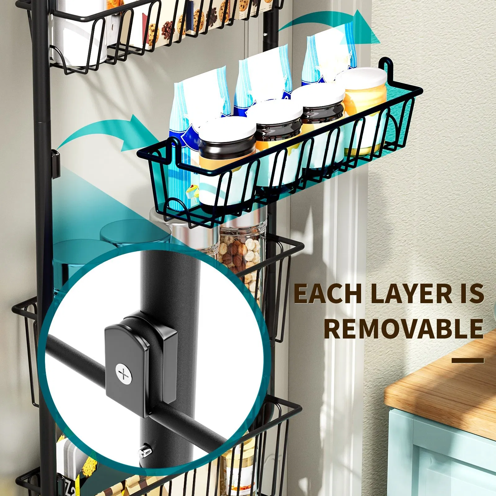 Adjustable Multi-Layer Punchless Storage Basket on Door for Bathroom and Kitchen Home Organizer