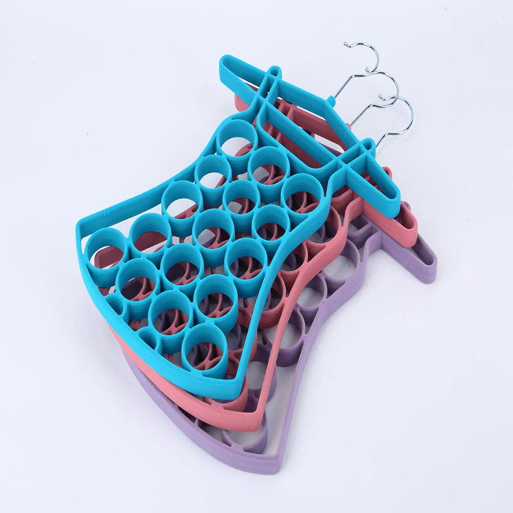 New Creative Velvet Hangers in Pink/Red/Black/Green/Blue/Grey with Dress-Shaped 16-Hole Design and Non-Slip Surface for Scarf/Tie/Socks/Stocking/Belt