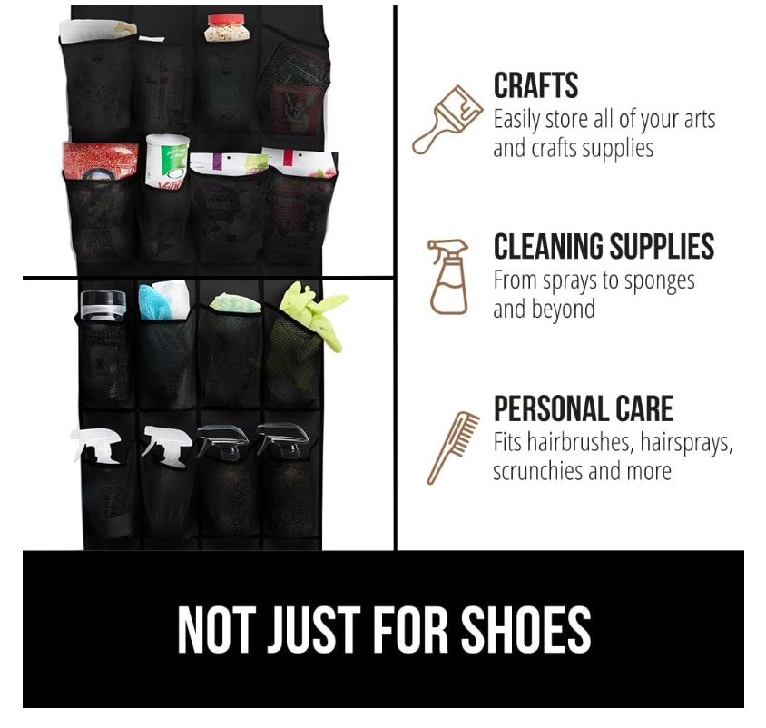 24 Large Breathable Mesh Pockets Over The Door Shoe Organizer