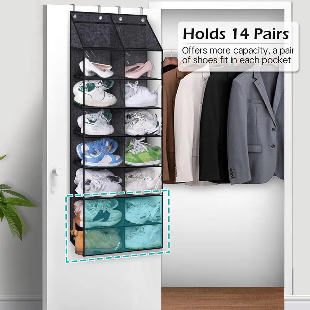 Foldable 14 Pairs Dustproof Over The Door Shoe Organizer for Door Fit
