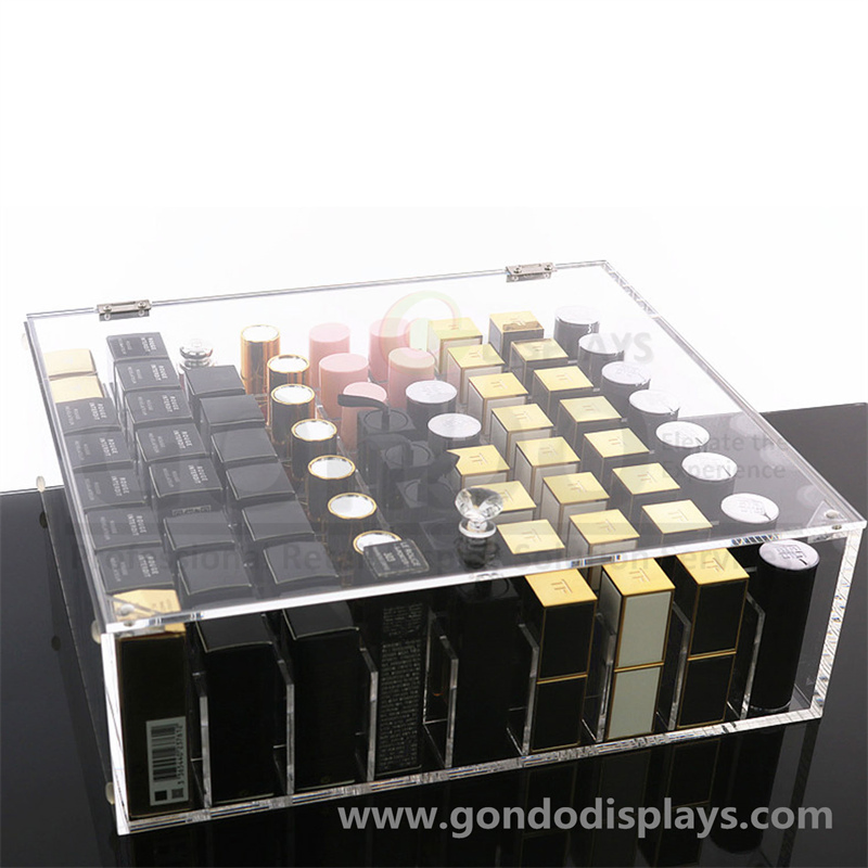 Large Transparent Desktop 63 Multi-Compartment Cosmetics Acrylic Lipstick Makeup Organizer with Dustproof Hinge Door