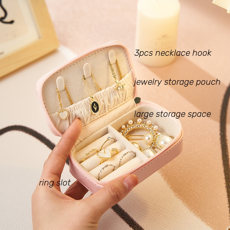 in Stock Customizable Mini Portable Travel Small Zipper Jewelry Gift Box Organizer Storage