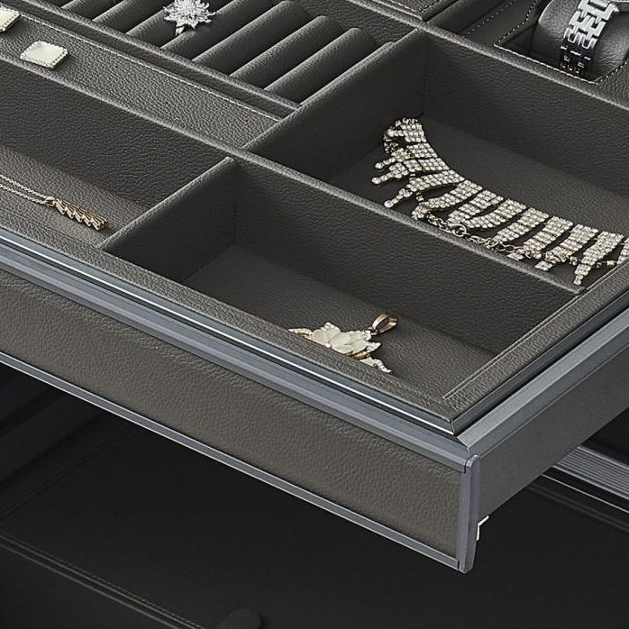 Wardrobe Jewelry Organizer Drawer Pull out Leather Aluminum Frame