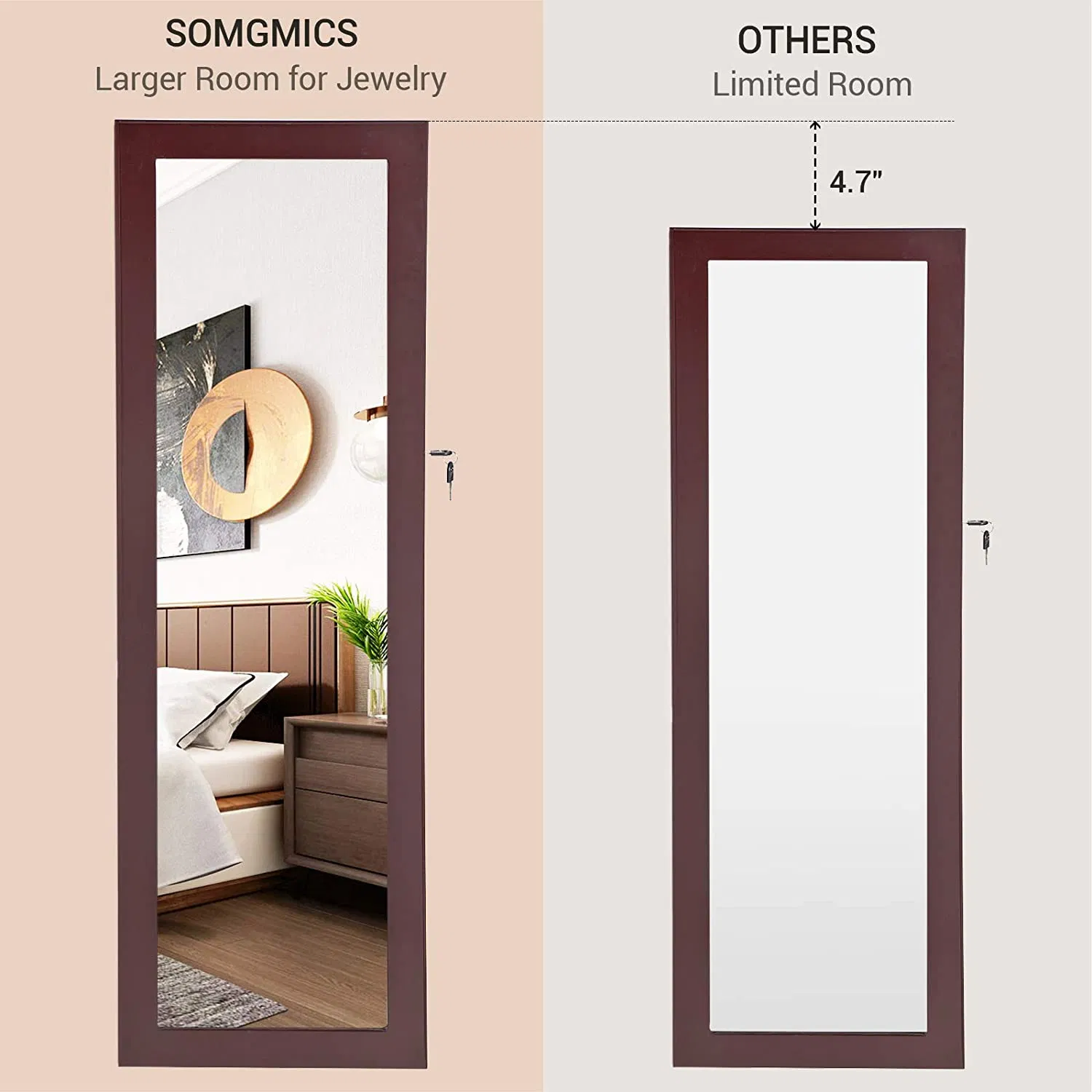 Large Storage Capacity Jewelry Cabinet Wall/Door Mounted Jewelry Armoire Organizer