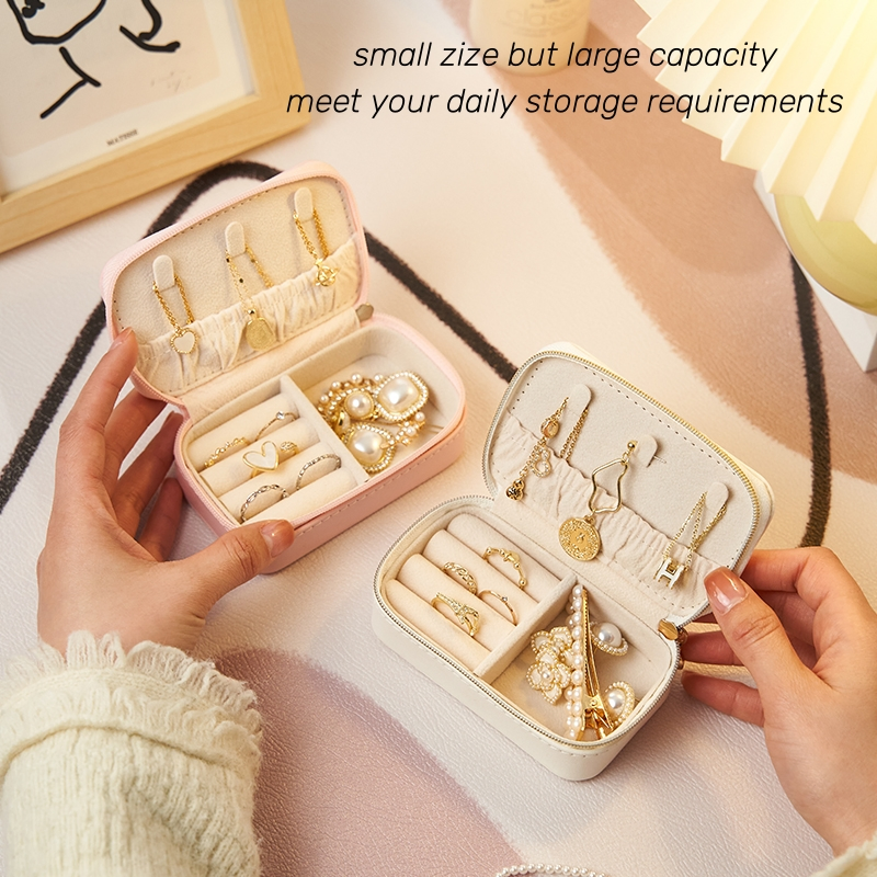 in Stock Customizable Mini Portable Travel Small Zipper Jewelry Gift Box Organizer Storage