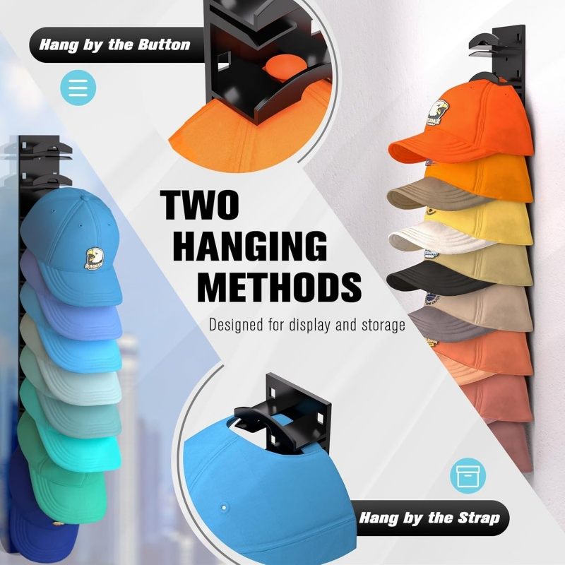 Black 2pack Strong Adhesive Wall Door Hat Organizer for Baseball Caps