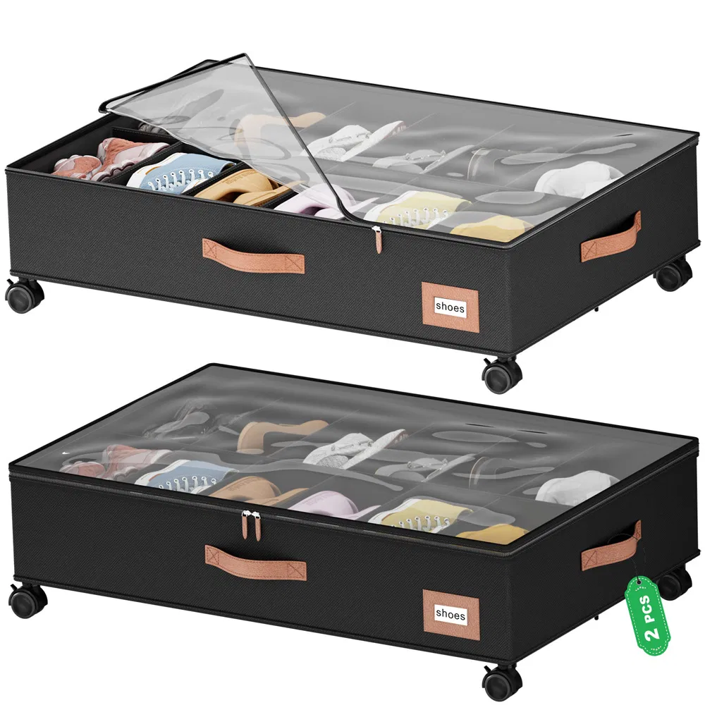 Under Bed Storage Containers with Wheels Clear Lids with Handles Space Saving