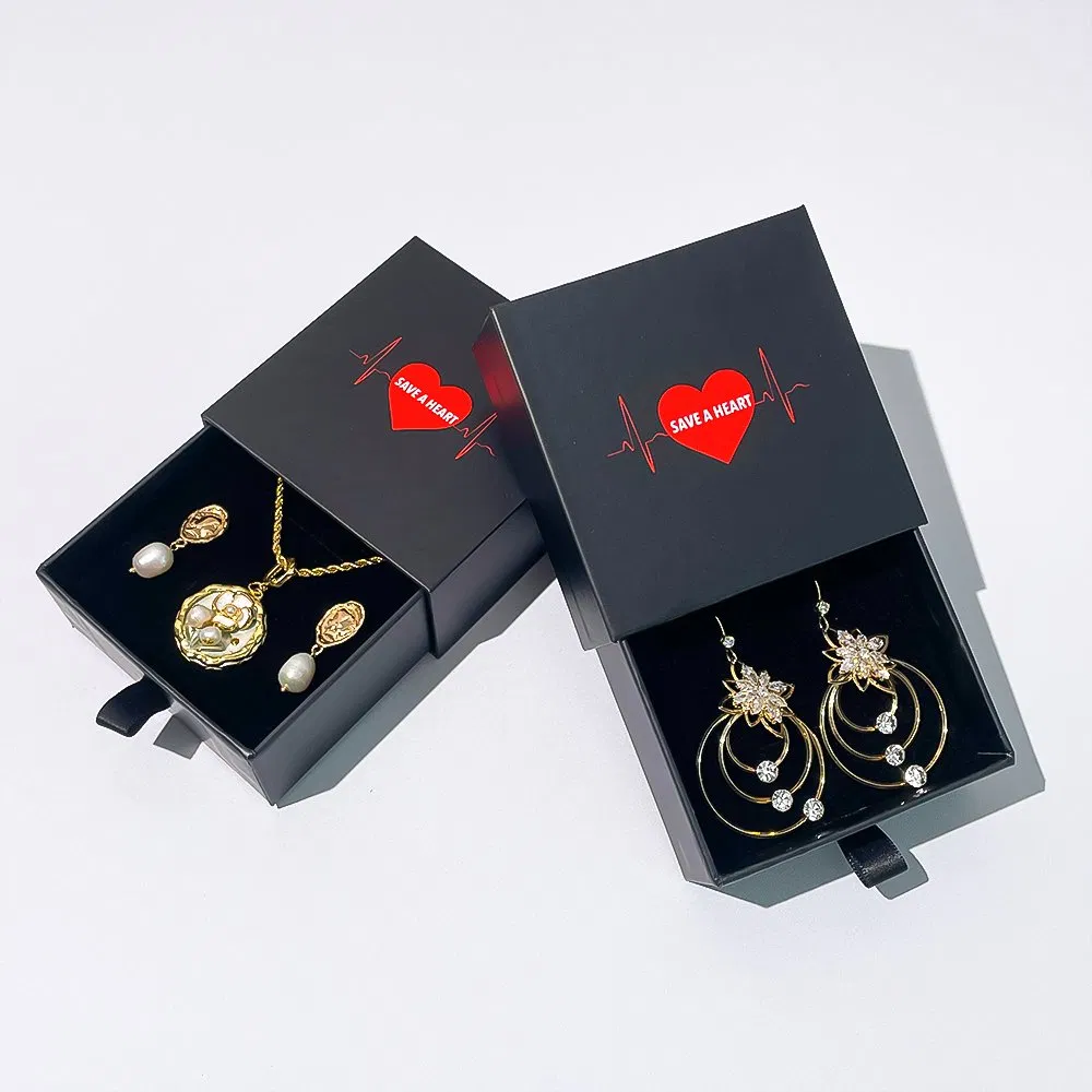 Custom Rigid Black Slider Drawer Square Small Paper Gift Jewelry Packaging Box