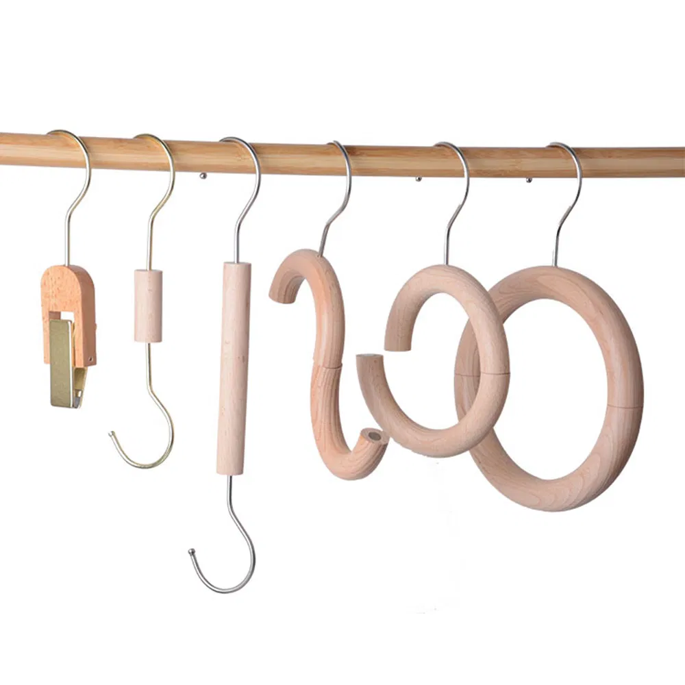 Premium Mini Wooden Hangers in Natural with S-Shaped and Metal Hook for Lady/Adult/Men/Female/Kids Tie/Silk/Scarf/Socks/Towels/Belt