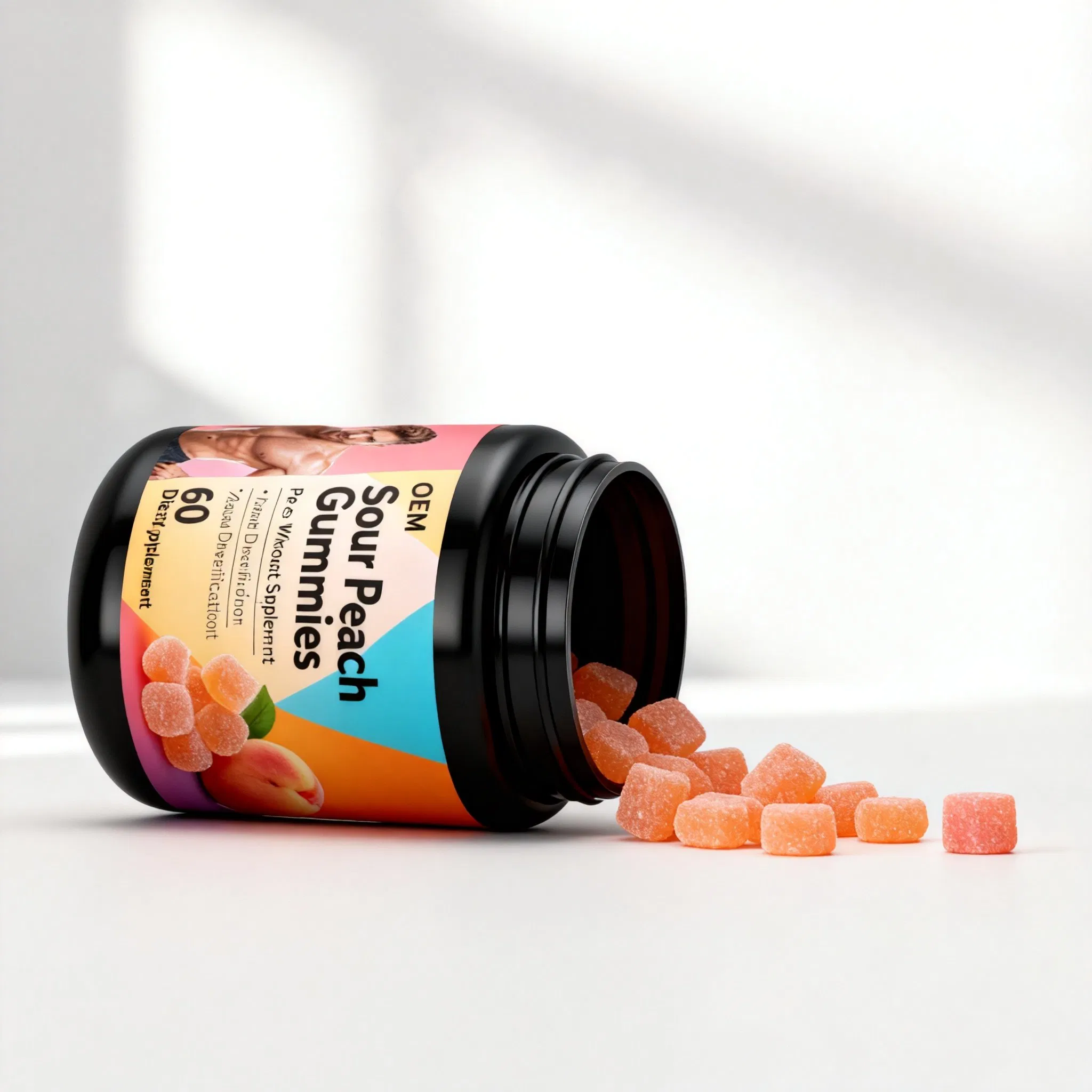 Pre Workout Energy Gummies (Sour Peach Candy) Caffeine + Amino Blend Optional OEM/ODM