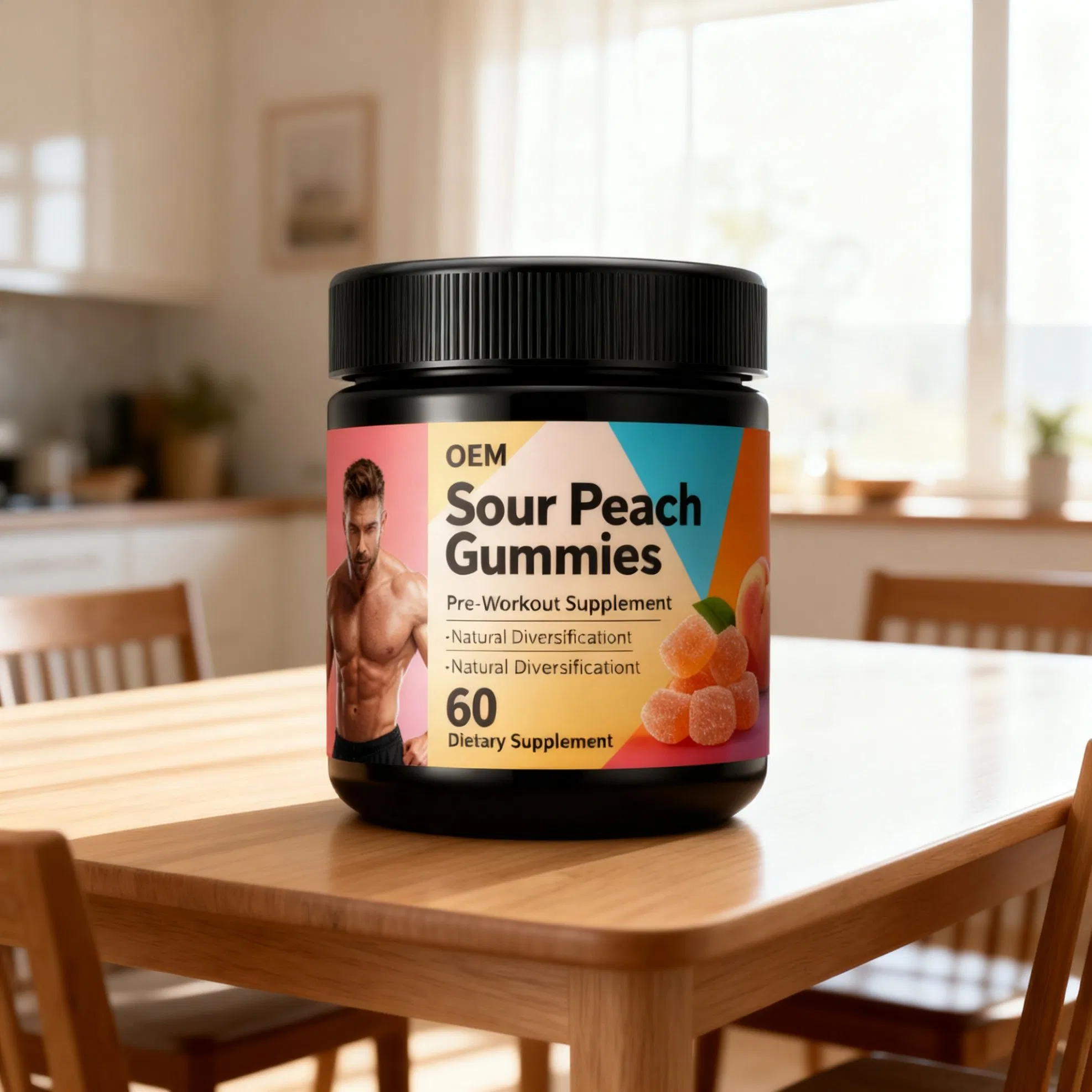 Pre Workout Energy Gummies (Sour Peach Candy) Caffeine + Amino Blend Optional OEM/ODM