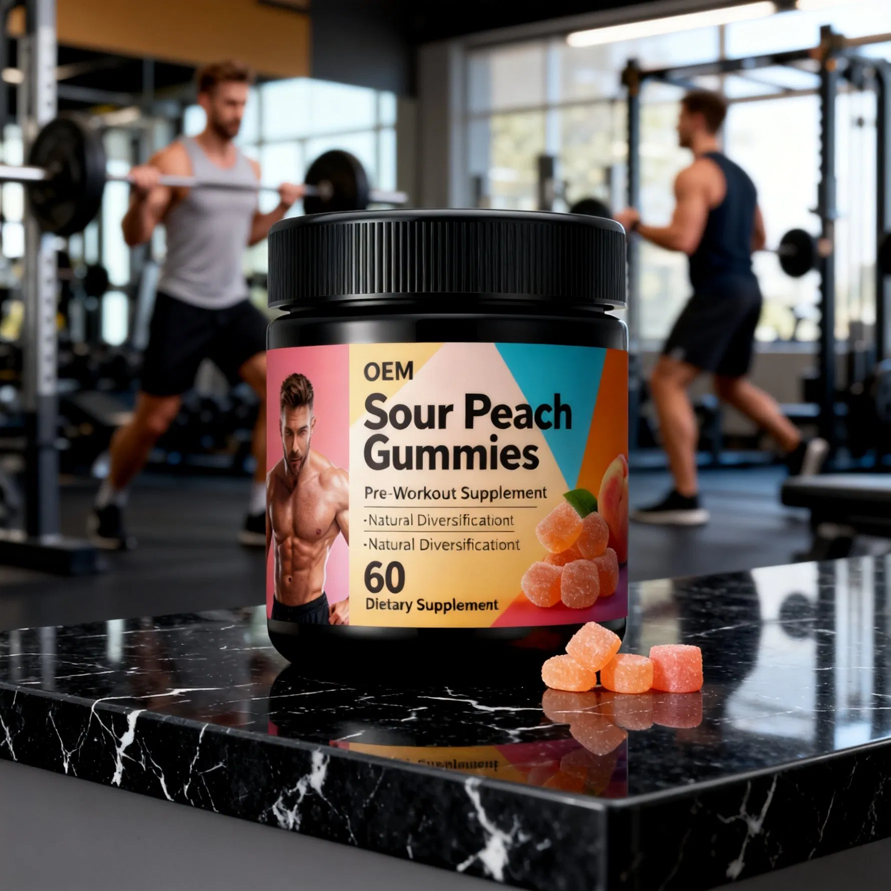 Pre Workout Energy Gummies (Sour Peach Candy) Caffeine + Amino Blend Optional OEM/ODM