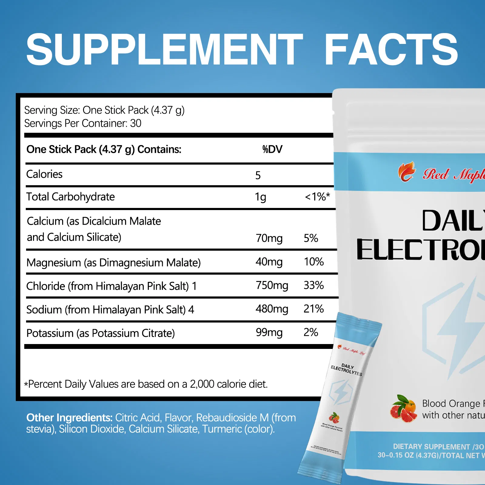 Daily Electrolytes Stick Pack Himalayan Pink Salt &amp; Minerals Blood Orange Flavor