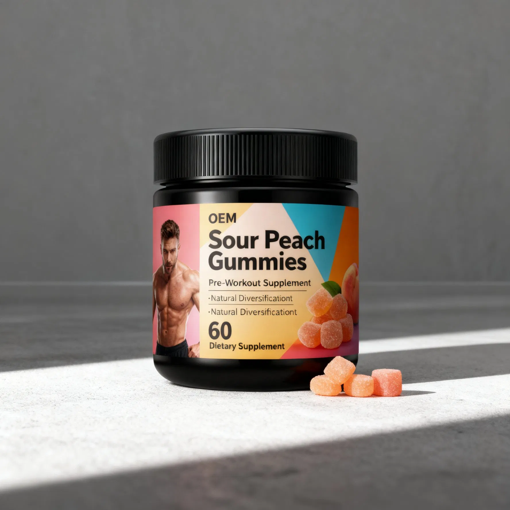 Pre Workout Energy Gummies (Sour Peach Candy) Caffeine + Amino Blend Optional OEM/ODM