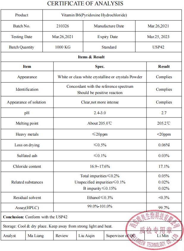 Vitamin Specification