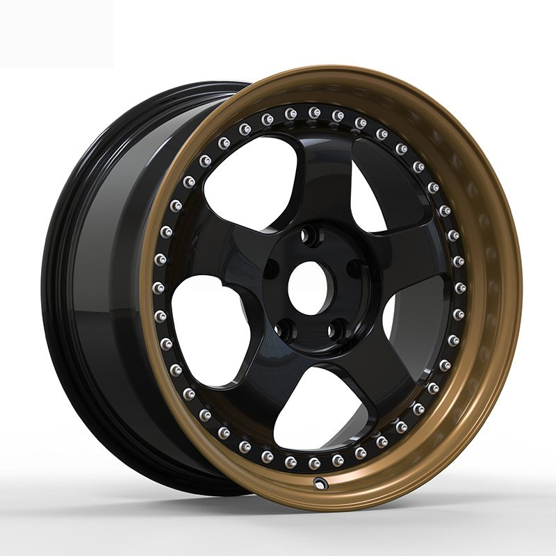 Fashion Golden Lip Custom Casting Car Rim with Rivets Passenger Aluminum Alloy Forged Wheels 15 Inch 4 5 6 8 Holes