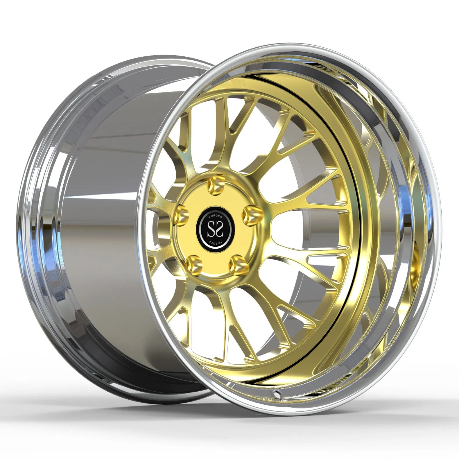 Deep Dish Gold Polished Wheels Negative Offset 19X12j 2 PC Forged Porsche Gt4 Rims