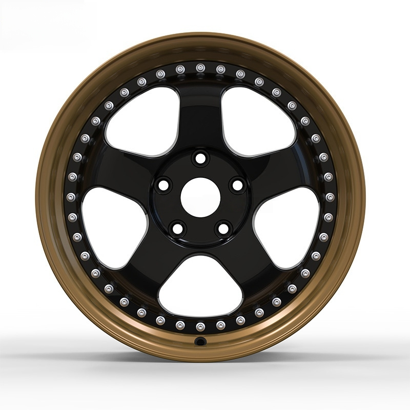 Fashion Golden Lip Custom Casting Car Rim with Rivets Passenger Aluminum Alloy Forged Wheels 15 Inch 4 5 6 8 Holes