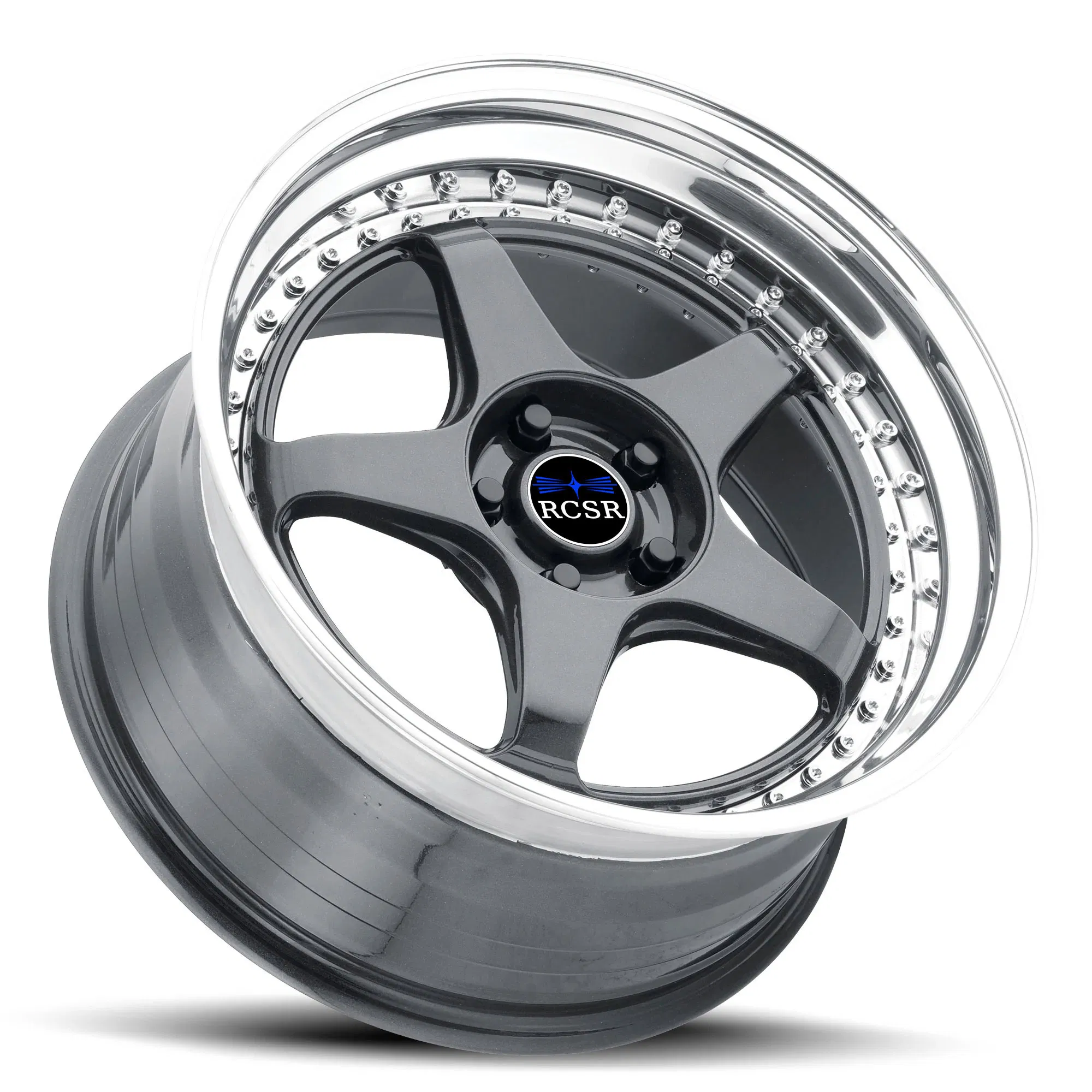 Rcsr Deep Dish 2/3 Piece Custom Rims Five-Spoke 18-22 24 26 Inch Chrome Polish Lip with Gunmetal Face Design for Passenger Cars