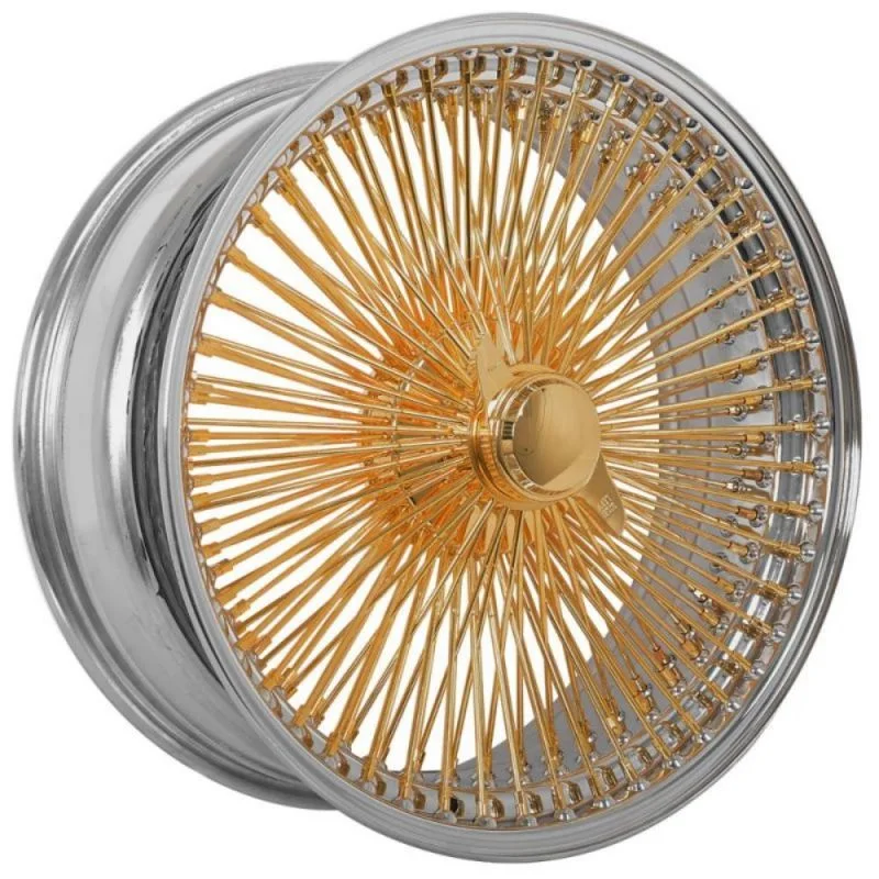 Custom Car Wheels 13X7 14X7 15X7 72 100 Spoke Reverse Cross Lace Gold Wire Wheels Rims Car Accessories