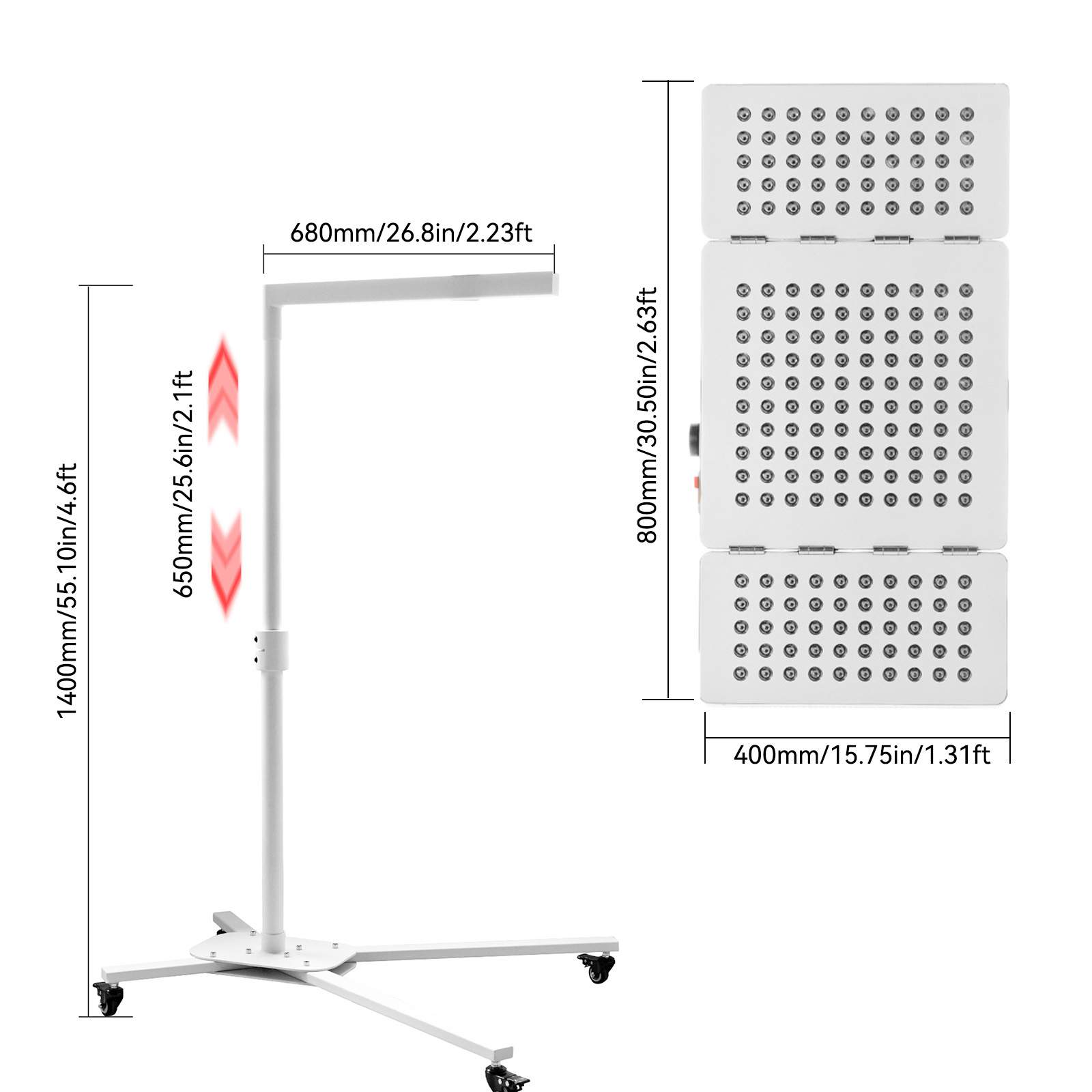 Professional Tri-Fold 1000W Dual Wavelength Red Light Therapy Panel PDT Machine For Home