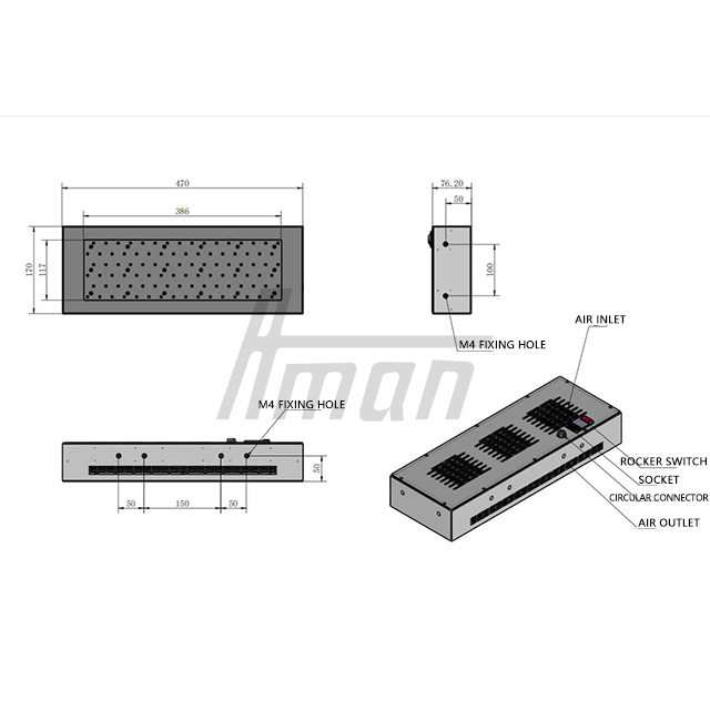 UV LED Curing System 365nm/395nm/405nm 380*100mm 400W 4.6KG UV Curing Lamp for Printing Machine Camera Furniture