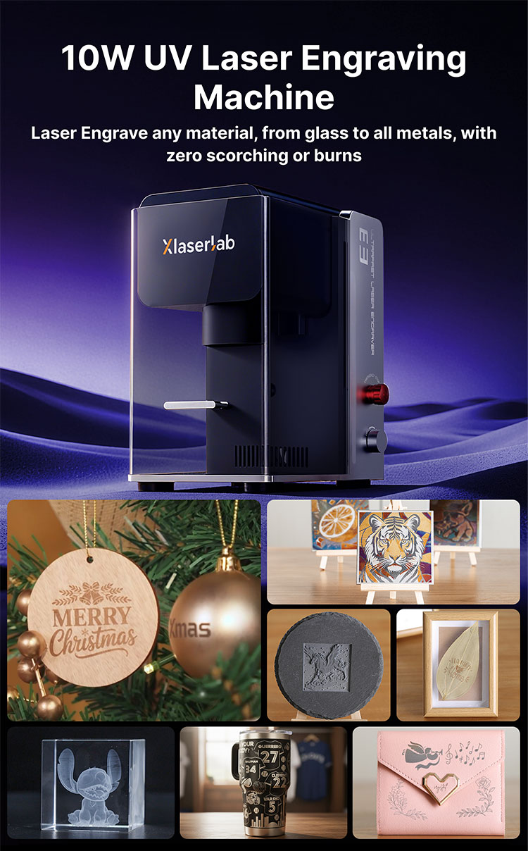 10W UV Laser Engraver 16K HD Resolution Cold Light For Acrylic Wood Stone Leather With AI/DXF Support New