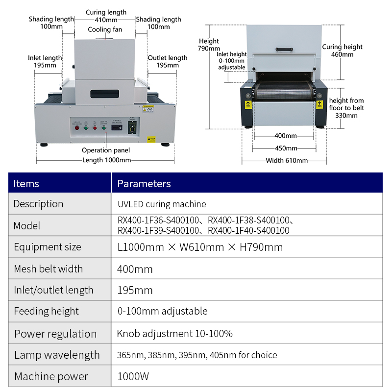 RX400-LED Ultraviolet UV LED Glue Hardening Equipment Small Desktop UV Curing Machine Conveyor