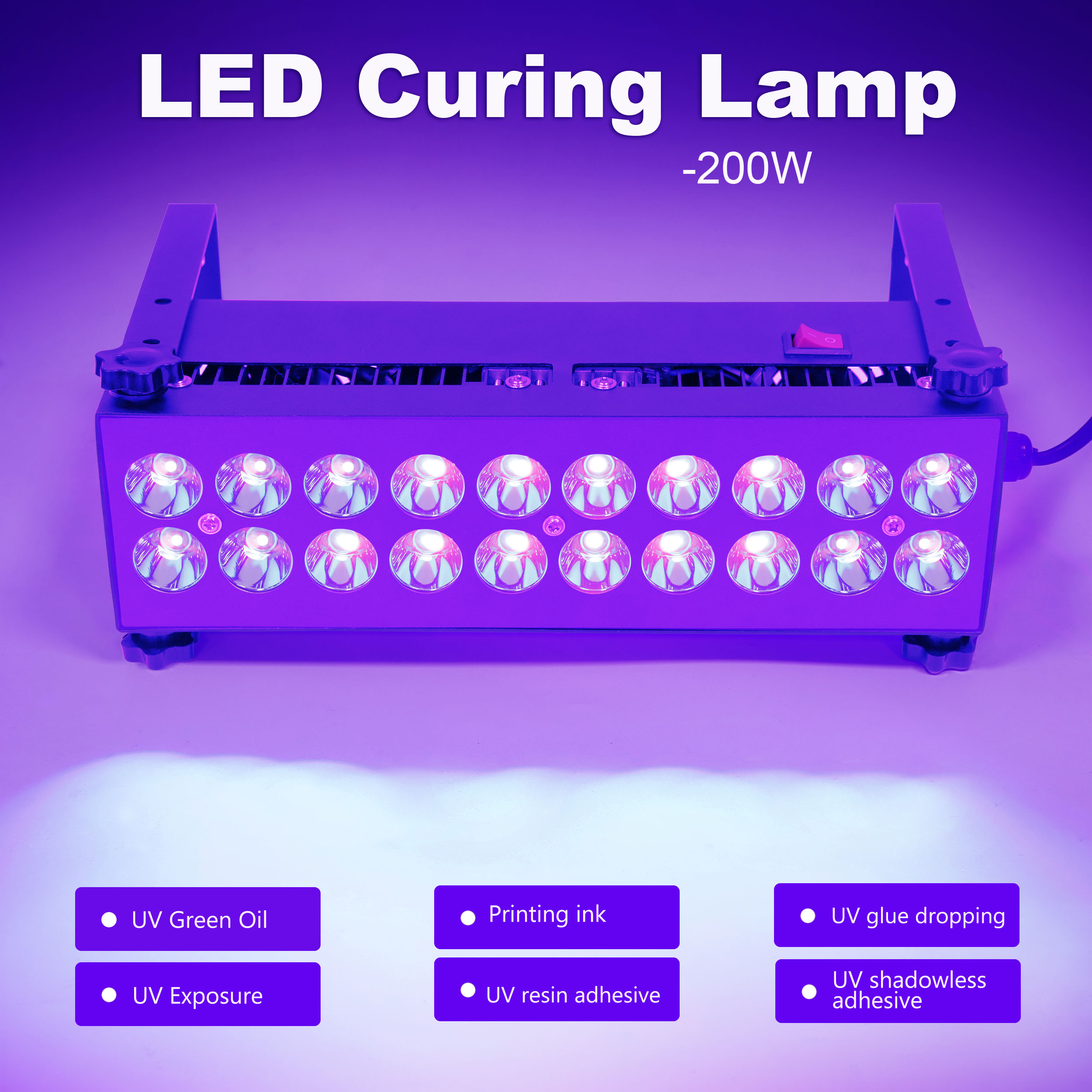 YXO YUXINOU 200W 365NM LED UV Curing Lamp Portable For Office &amp; Home Use Fast Dry Ink Varnish Adhesive 3D Printing PCB Board