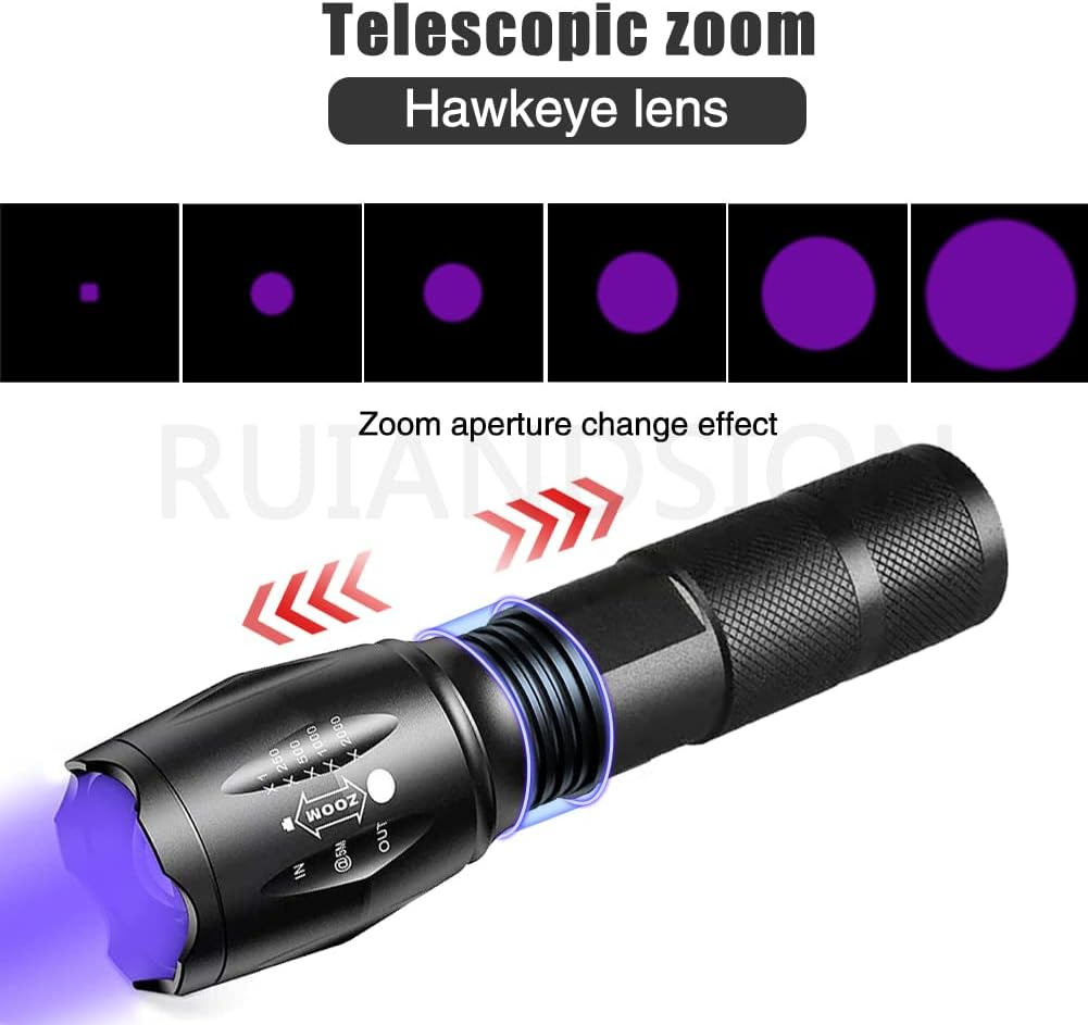 395nm LED Powerful Rechargeable Waterproof Zoom UV Flashlight For Scorpion Searching Resin Curing Dry Stains
