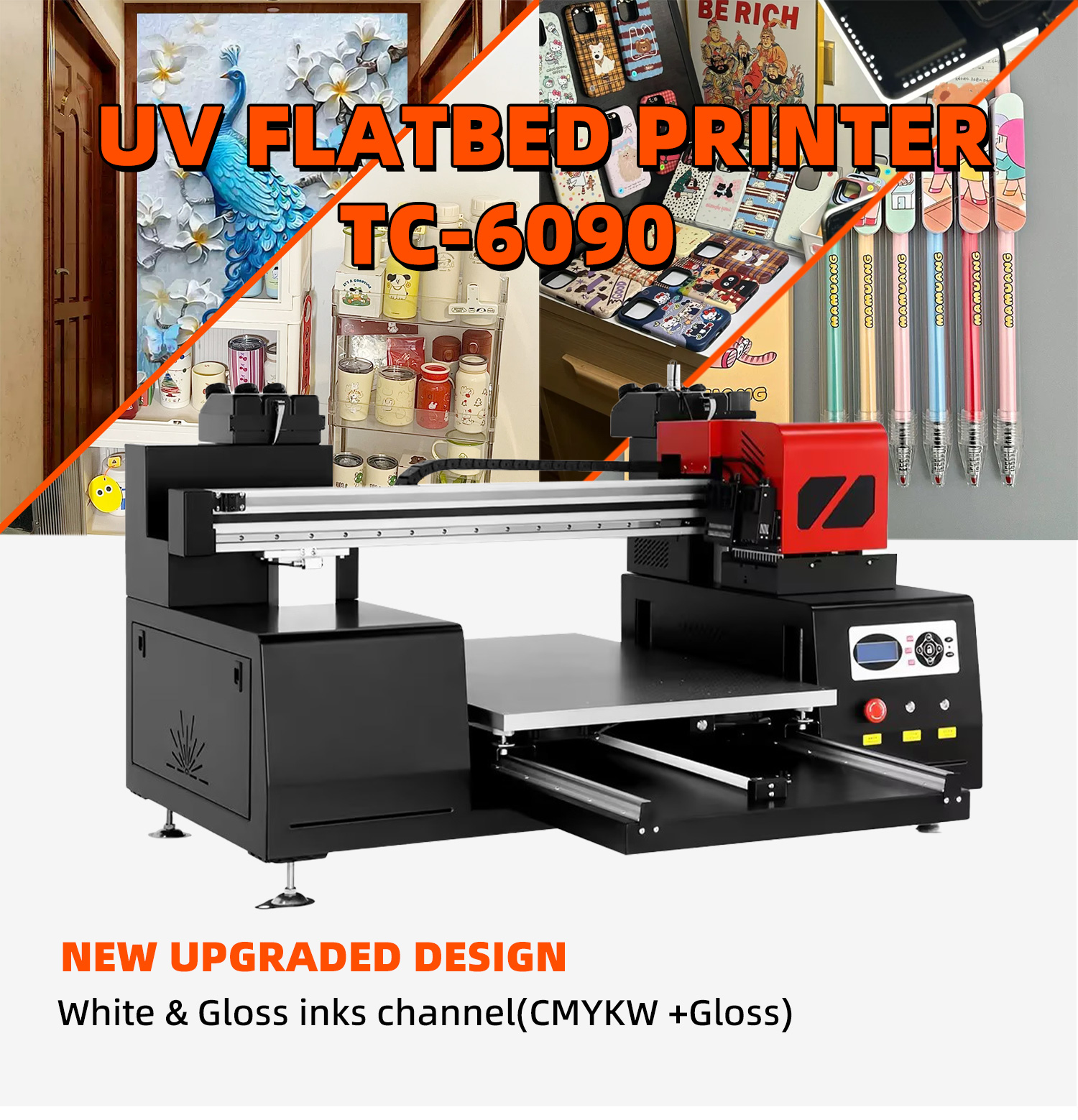6090 A1 Format XP600 Led Lamp Flatbed Printing Machine Phone Case Acrylic Metal Stone Ceramic Glass Bottle Varnish UV Printer