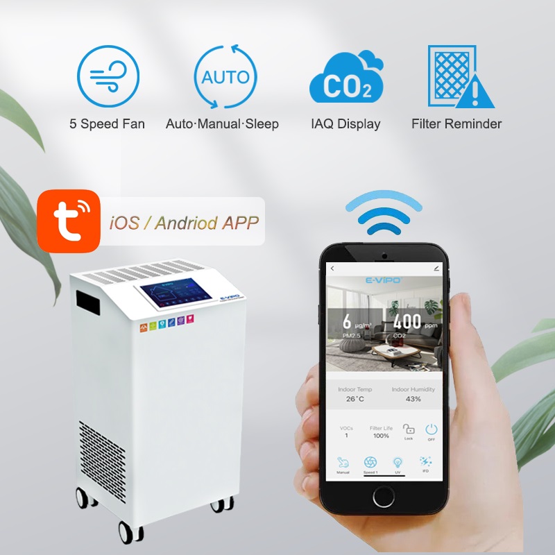 Hospital Commercial UV Air Purifier Energy Saving Washable Filter HEPA OEM ODM Standing Installation