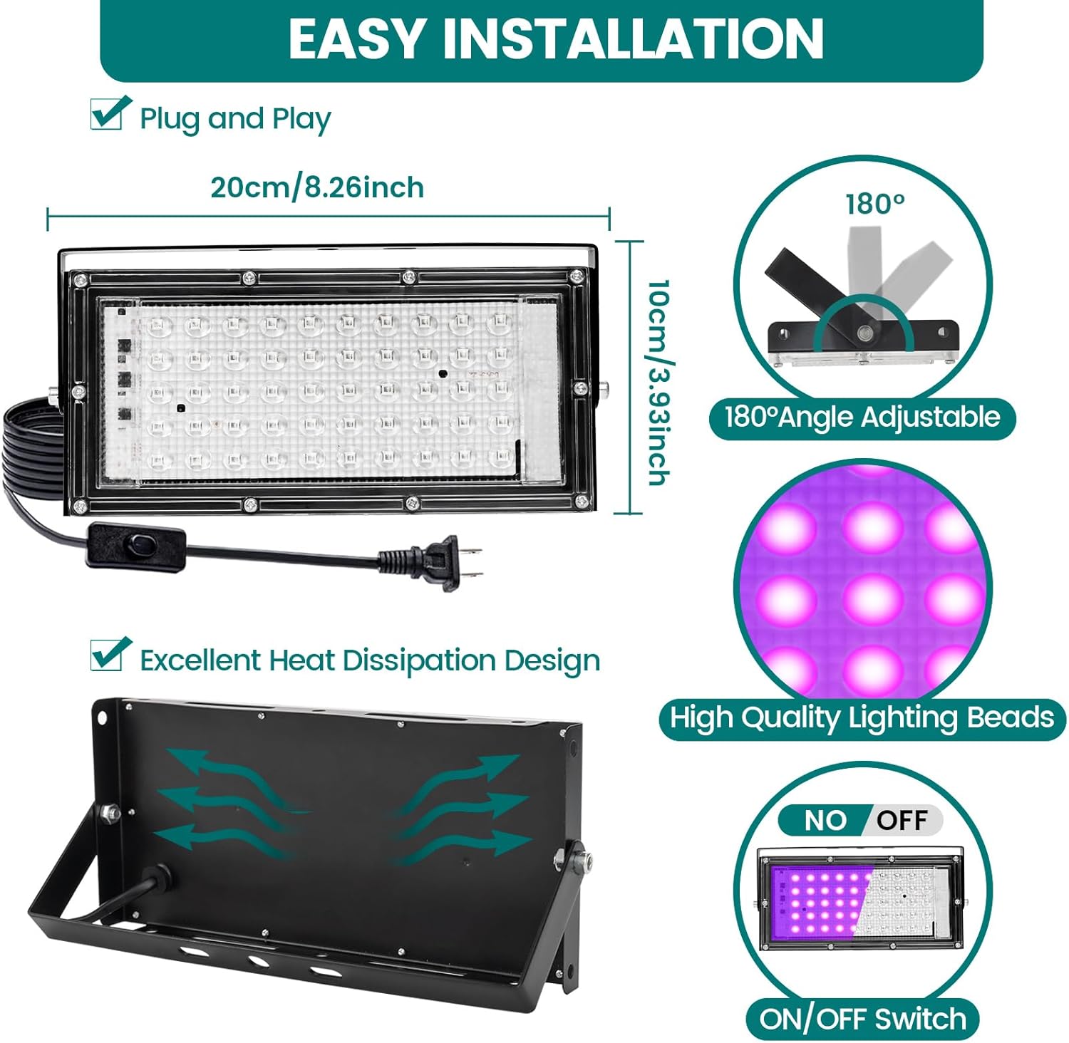 Ultra Thin 50W-300W LED UV Black Light IP66 Waterproof Flood Light 395nm UV Curing Lamp UV Purple Home Portable Christmas Wall