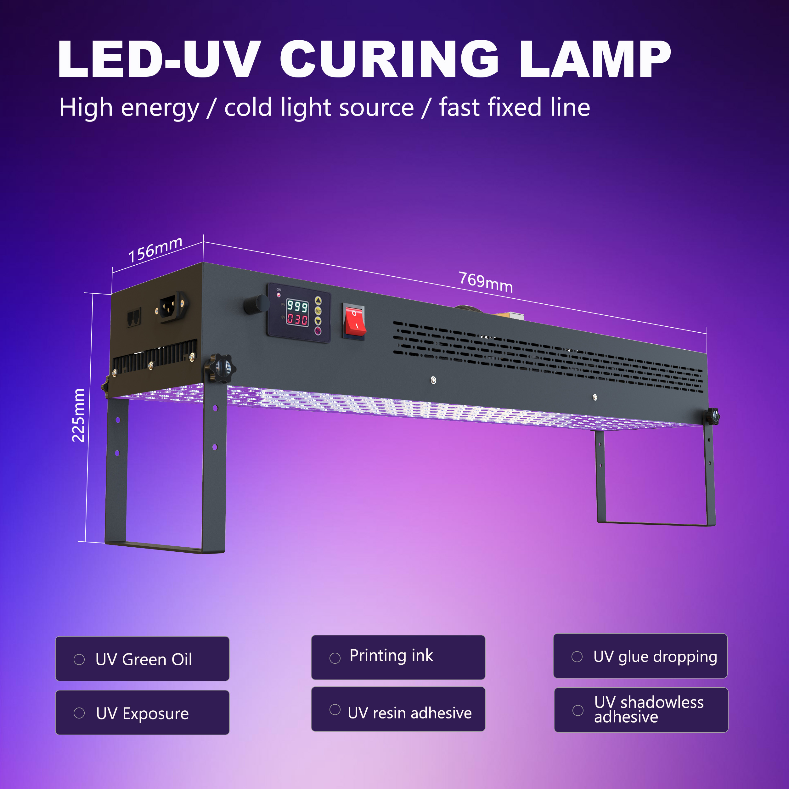 Home Commercial UV LED Curing Lamp Machine Ink Screen Printing Adhesive Air Cooled Dimming Timer 365nm UV Curing Light