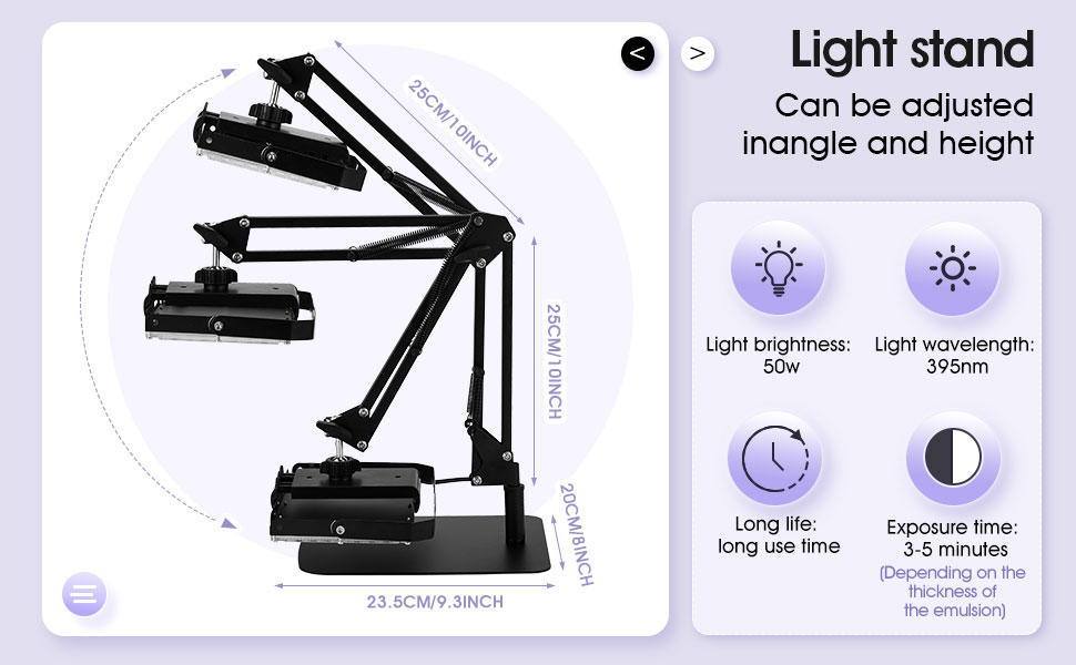 50W LED UV Screen Printing Light Exposure with Base and Retractable and Adjustable Stand for Cyanotypes Ultraviolet Curing Lamp