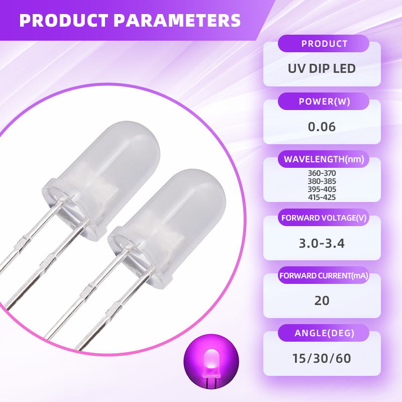 Dip Uv Led 3mm&amp;5mm 365nm 395nm 405nm 420nm Uv Led