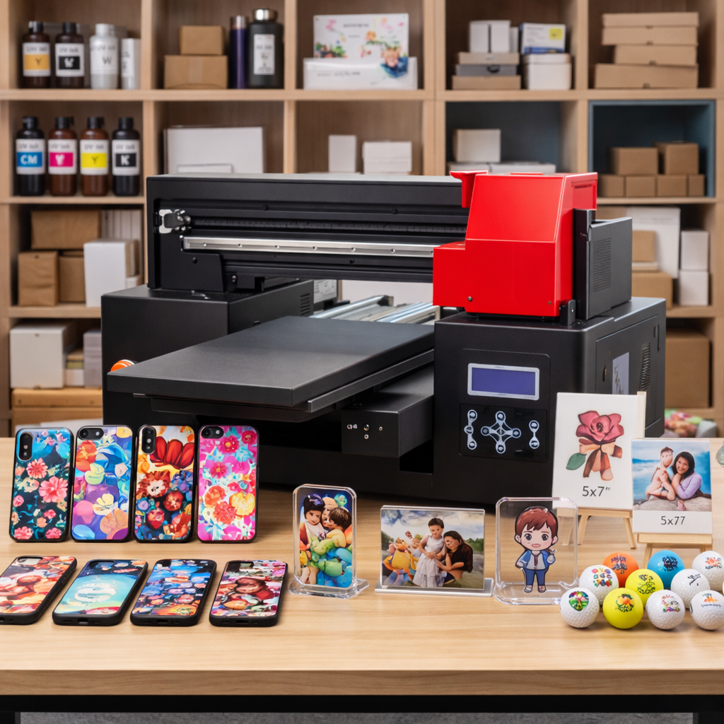 Refinecolor Small A3 Size 6 Color UV Flatbed Printer Phone Case Printer Golf Balls Metal Pen Leather Acrylic Printing Machine