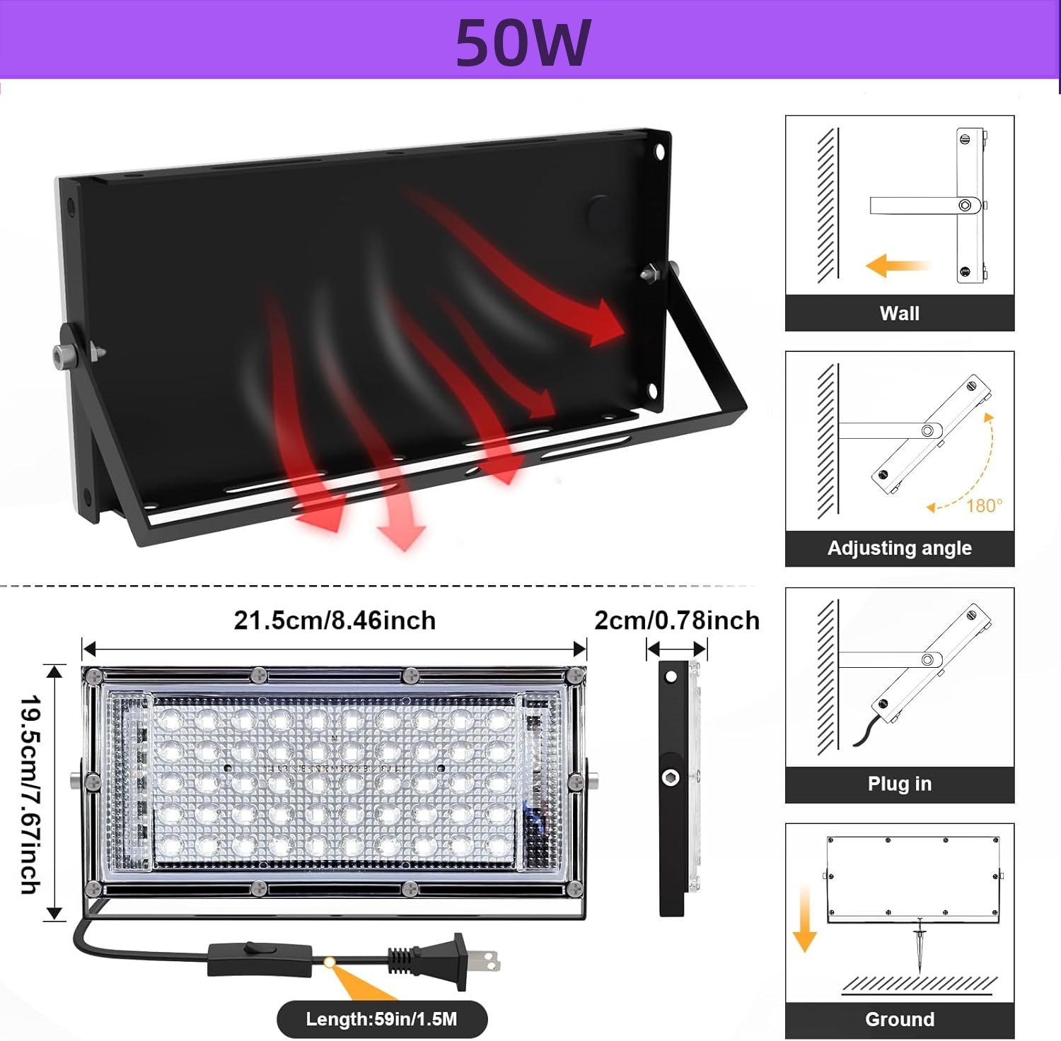 Powerful 50W - 400W LED UV Black Light
