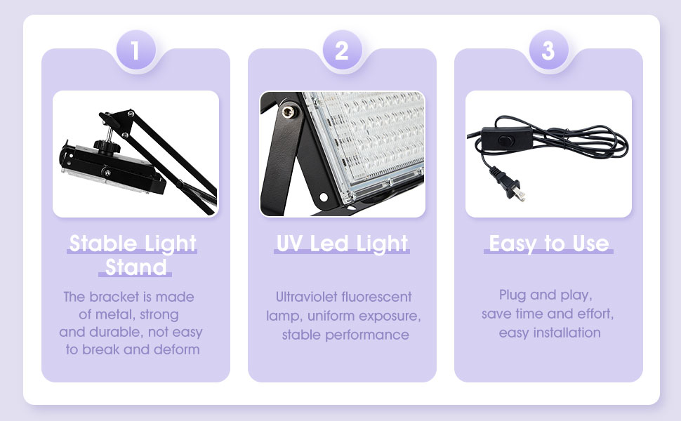 50W LED UV Screen Printing Light Exposure with Base and Retractable and Adjustable Stand