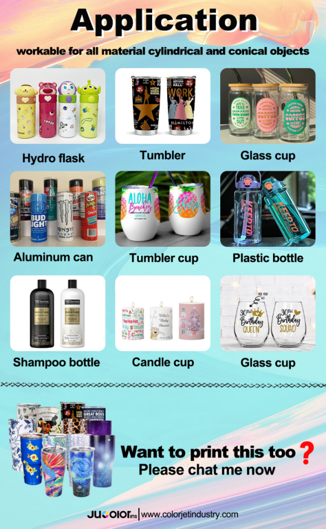 Jucolor Bottle 360 UV Printer With Ricoh Gen6 15mm High Droplet Solution For Cylindrical Handle, Bowl, Cosmetic/Water Bottles