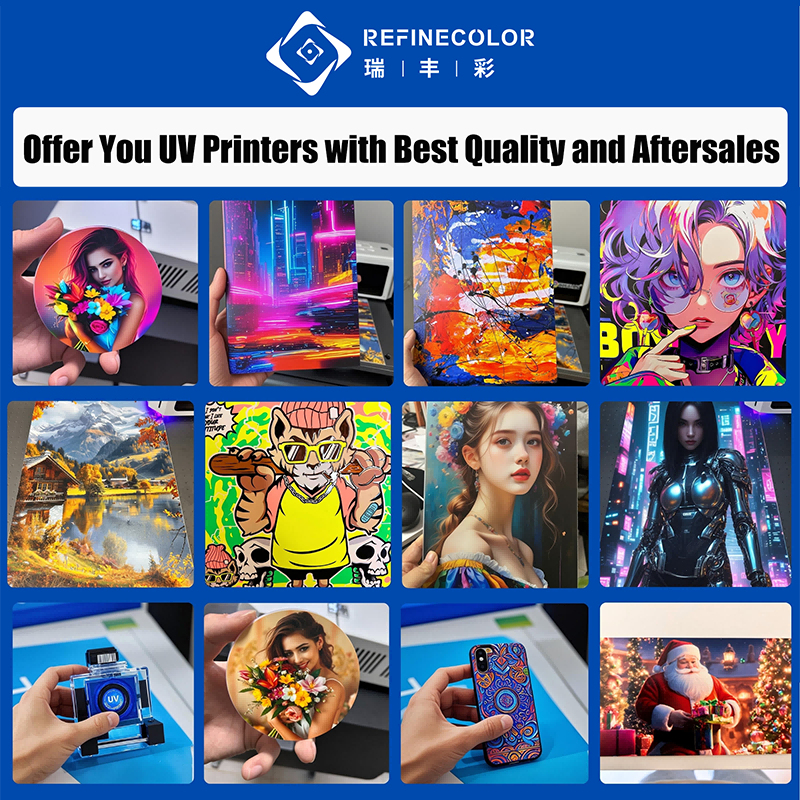 Refinecolor Small A3 Size 6 Color UV Flatbed Printer Phone Case Printer Golf Balls Metal Pen Leather Acrylic Printing Machine